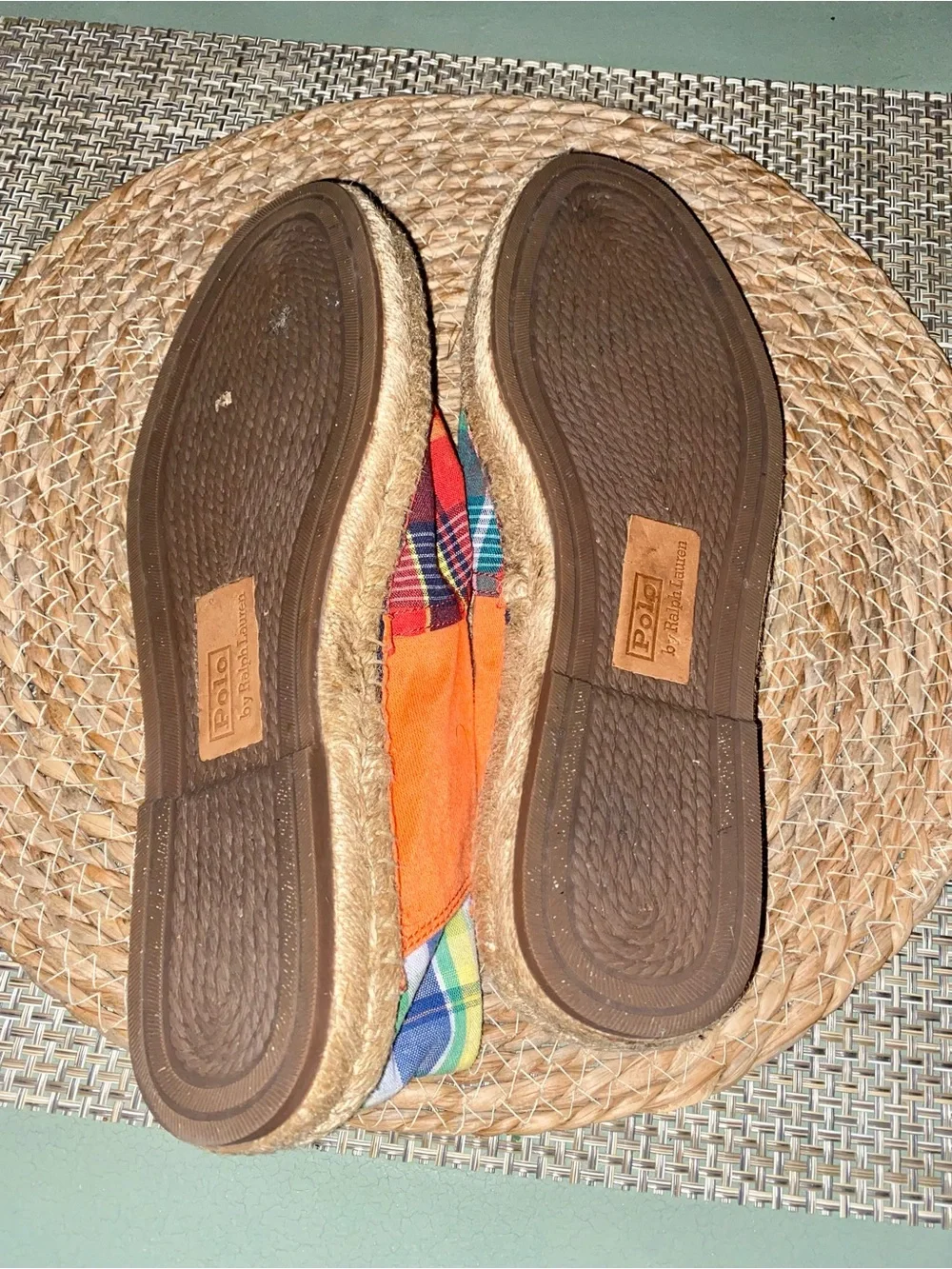Polo by Ralph Lauren Multicolor Plaid Slip-On Loafers with Orange Interior